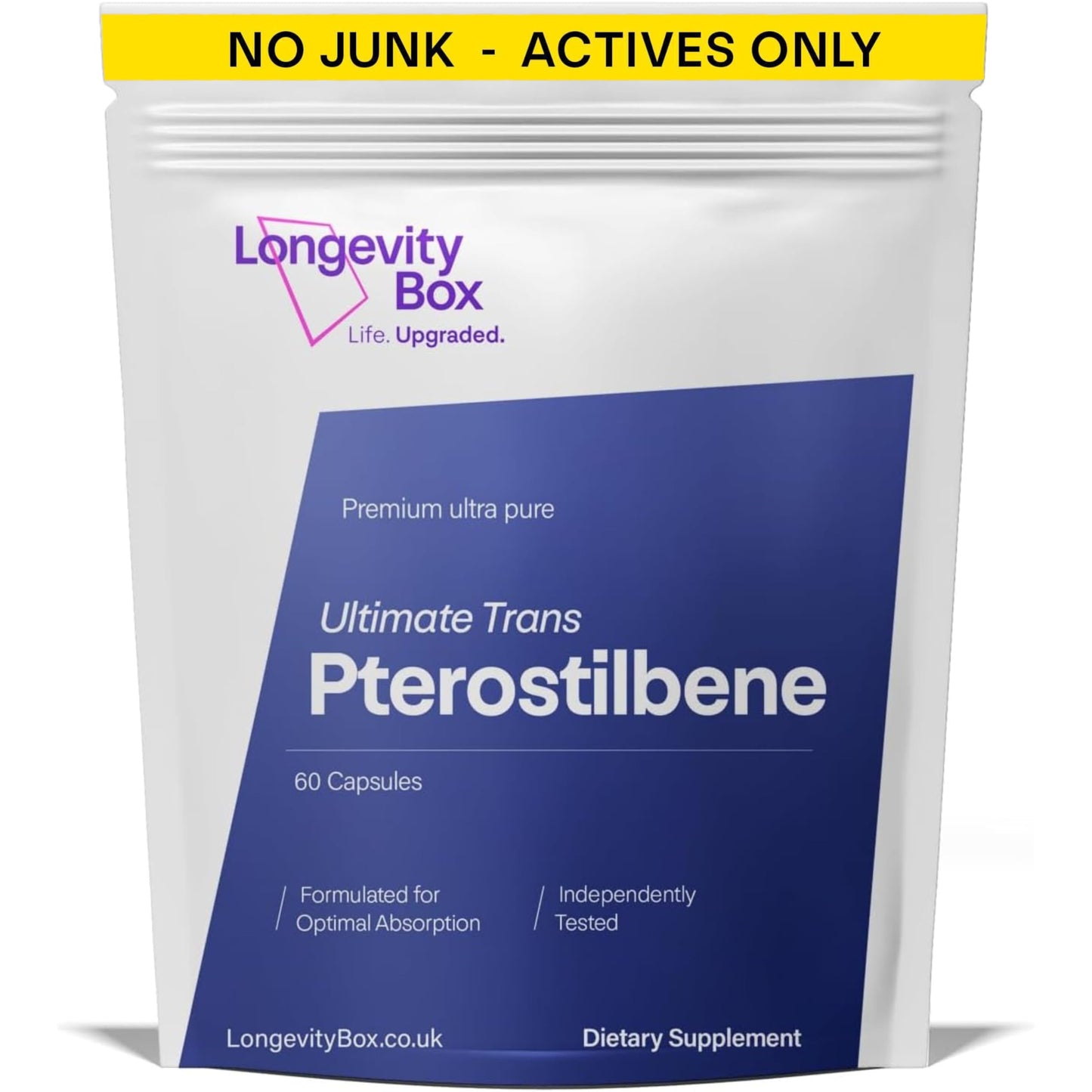 Longevity Box Pterostilbene 150mg – 60 Capsules – 99% Pure Trans-Pterostilbene – Third-Party Tested Antioxidant Supplement for Cellular Health & Healthy Aging