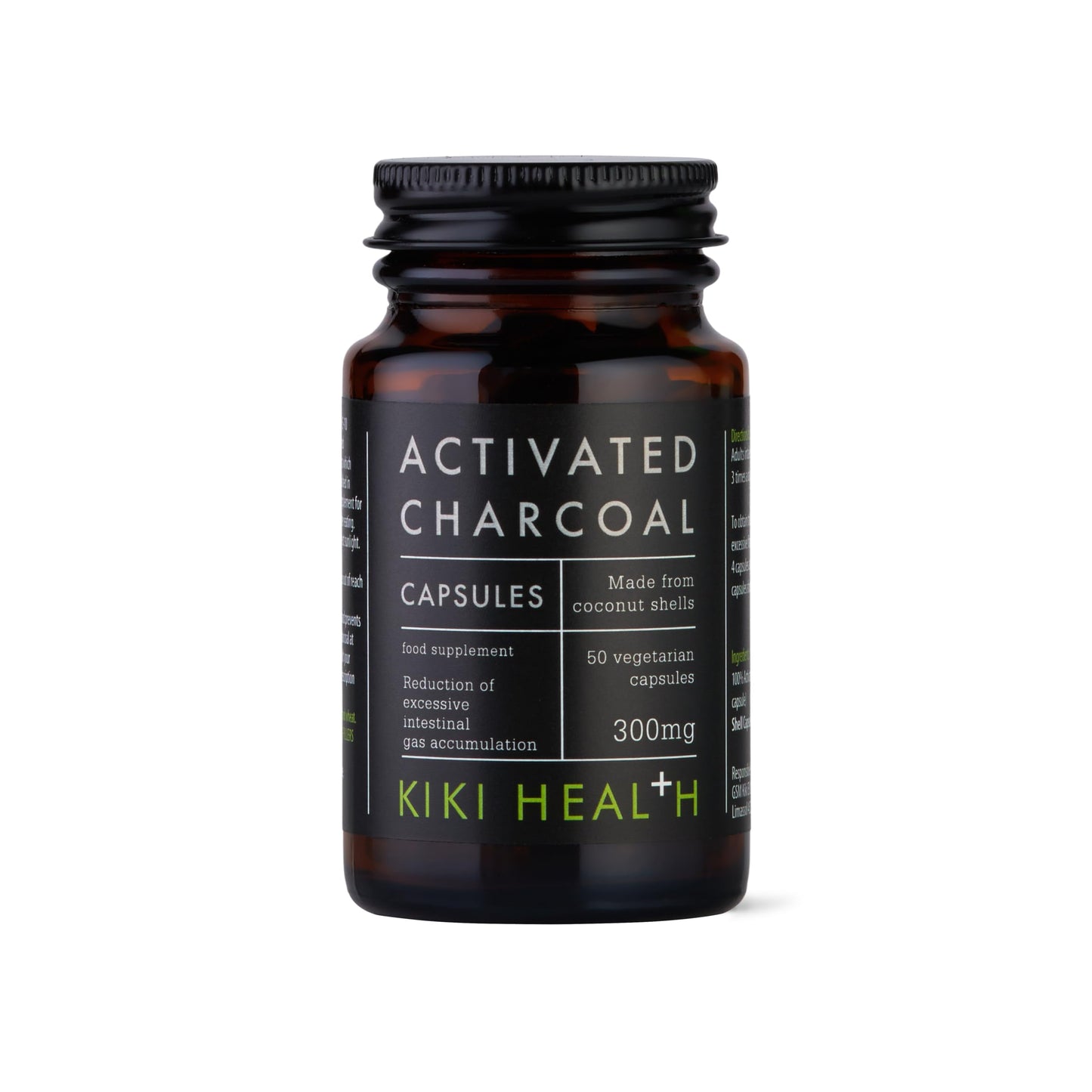 KIKI HEALTH KIKI Health - Activated Charcoal 300mg - Made from 100% Pure Coconut Shells - Contributes to Reducing Excessive Flatulence After Eating - Natural Teeth Whitener - 50 Capsules