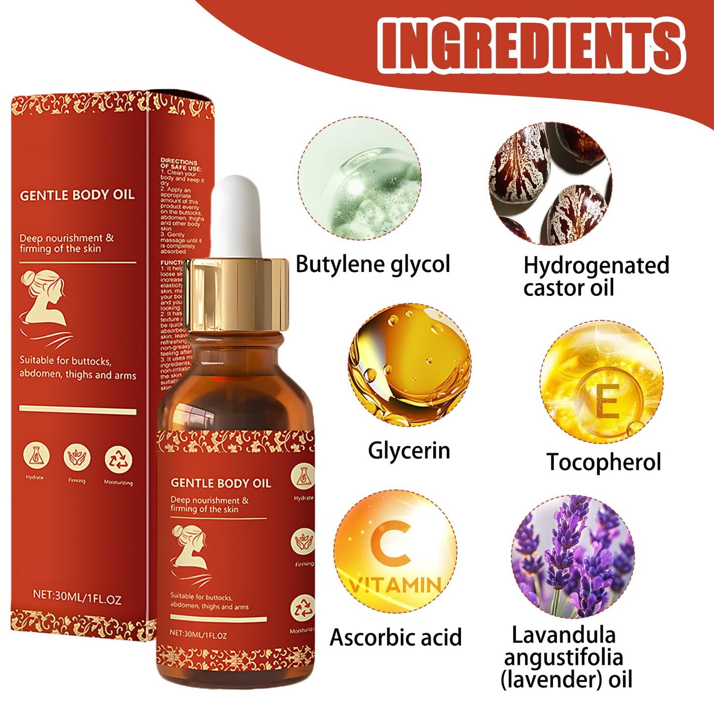 Glow Essence Magic Body Oil Firming for Women Men, Glow Remedy Magic Oil for Skin, Deep Nourishing and Firming Body for Arms and Chest, Use After Bath,with Skin Scraper (30ml*2)
