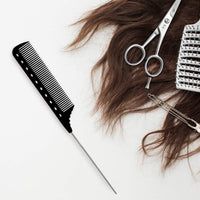 Majestik+ Measure & Style: Innovative Tail-Pin Hair Comb with Built-in Scale - Professional Carbon Fiber, High Heat Resistant (230°C), Strong, Durable, and Fine-Toothed in Stylish Black