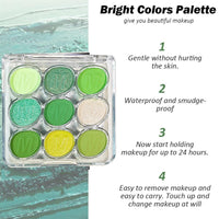 QUIWEN Green Eyeshadow Palette, 9 Colours Glitter Eye Shadow Makeup, Green Eye Shadow Pallets For Women, Shiny Sparkle Shimmer Matte Green Eyeshadow, Yellow White Mint Green MakeUp Palette with Brush