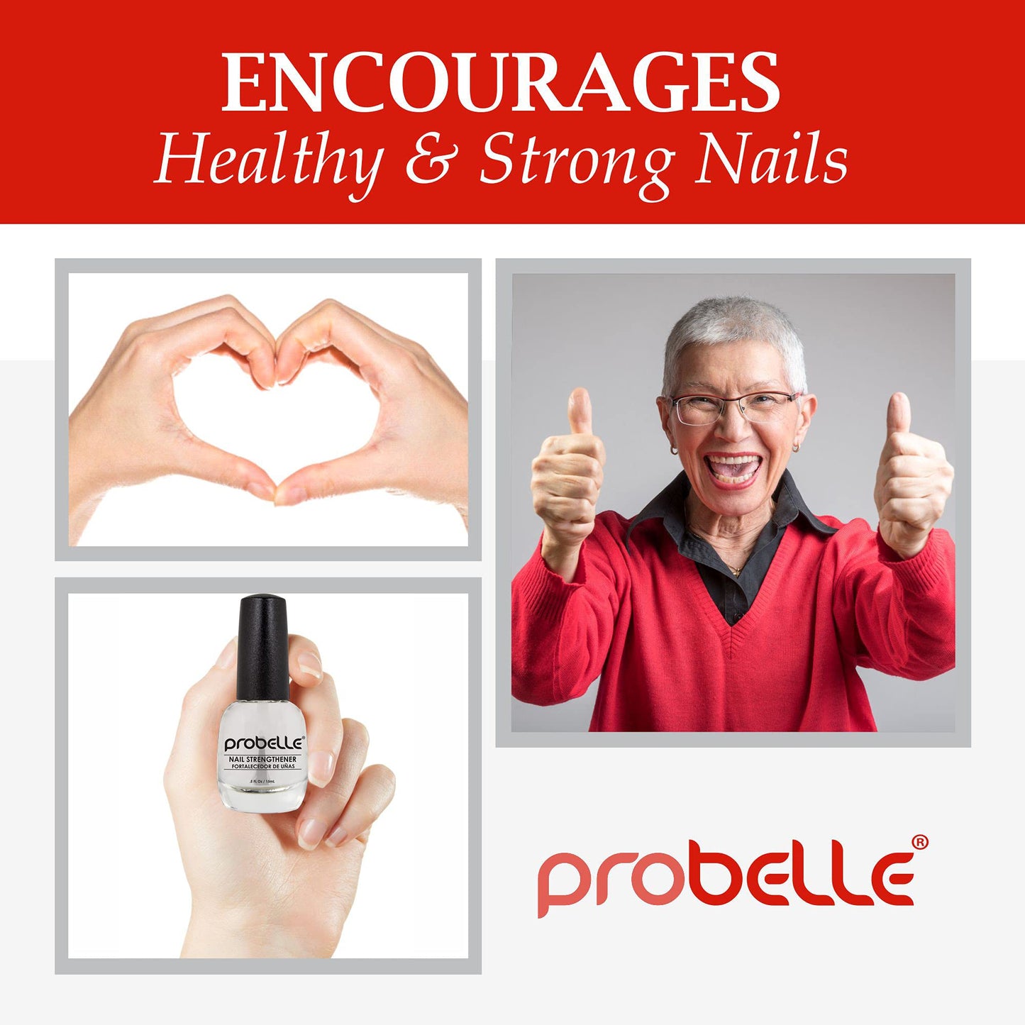 Probelle Nail Strengthener, Nail Strengthening Treatment, Nail Growth and Repair, Stops Peeling, Splits, Chips, Cracks, and Strengthens Nails (Clear)