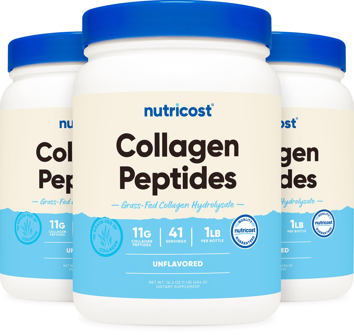 Nutricost Pure Collagen Hydrolysate (Bovine) Powder (3 Pack) - Grass Fed Bovine Collagen, 1LB Each