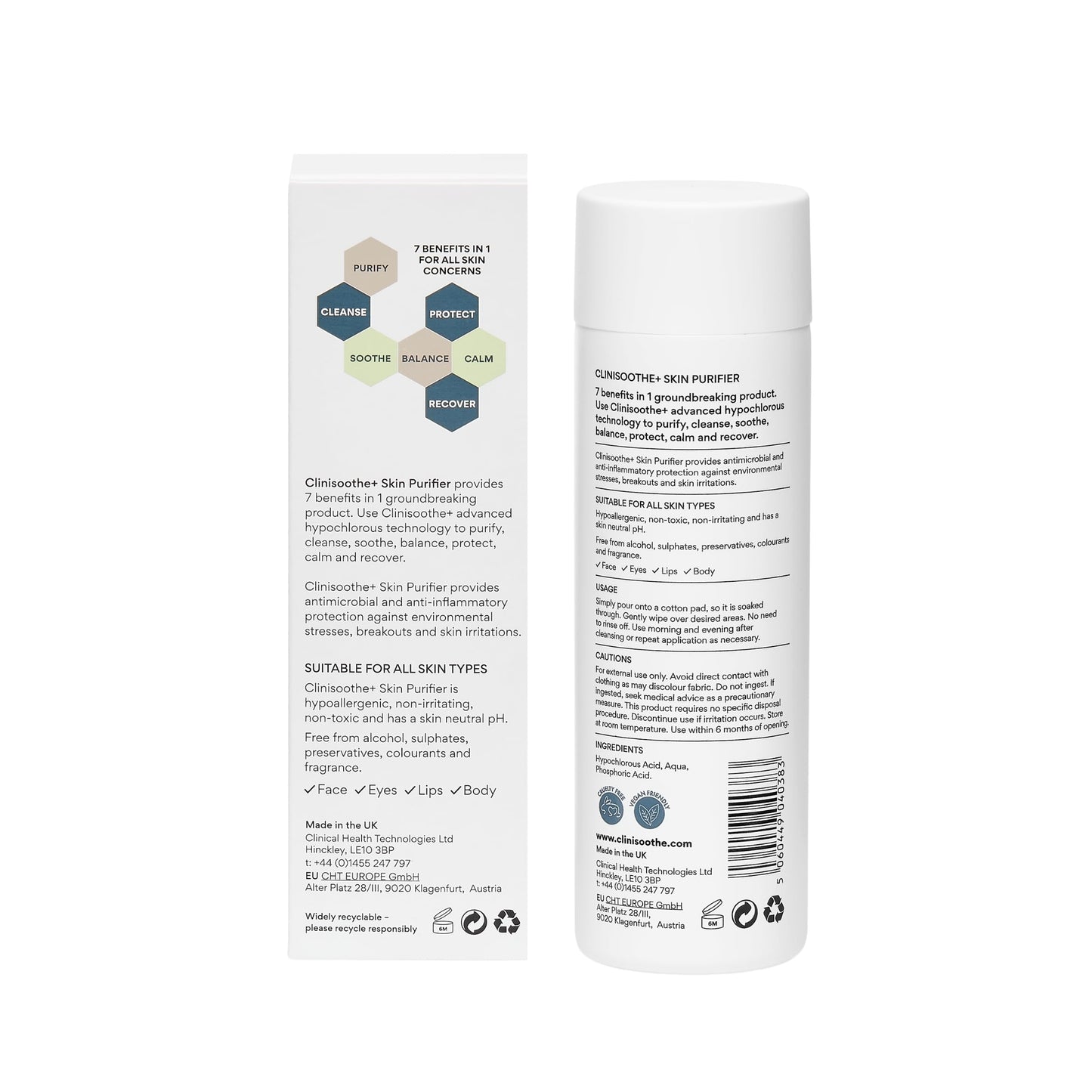 Clinisoothe+ Skin Purifier 250ml Pour Application - Hypochlorous Acid Solution for Face and Body - Defends Daily Against Pollutants & Impurities – Supports Blemish-Prone, Sensitive Skin Care