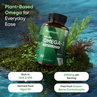 WeightWorld Vegan Omega 3 Supplement - 2000mg per Serving - 90 Softgels - 45 Days Supply - Derived from Algal Oil - 2 Softgels a Day - DHA and EPA-Rich Oil - Omega-3 Nutritional Supplements