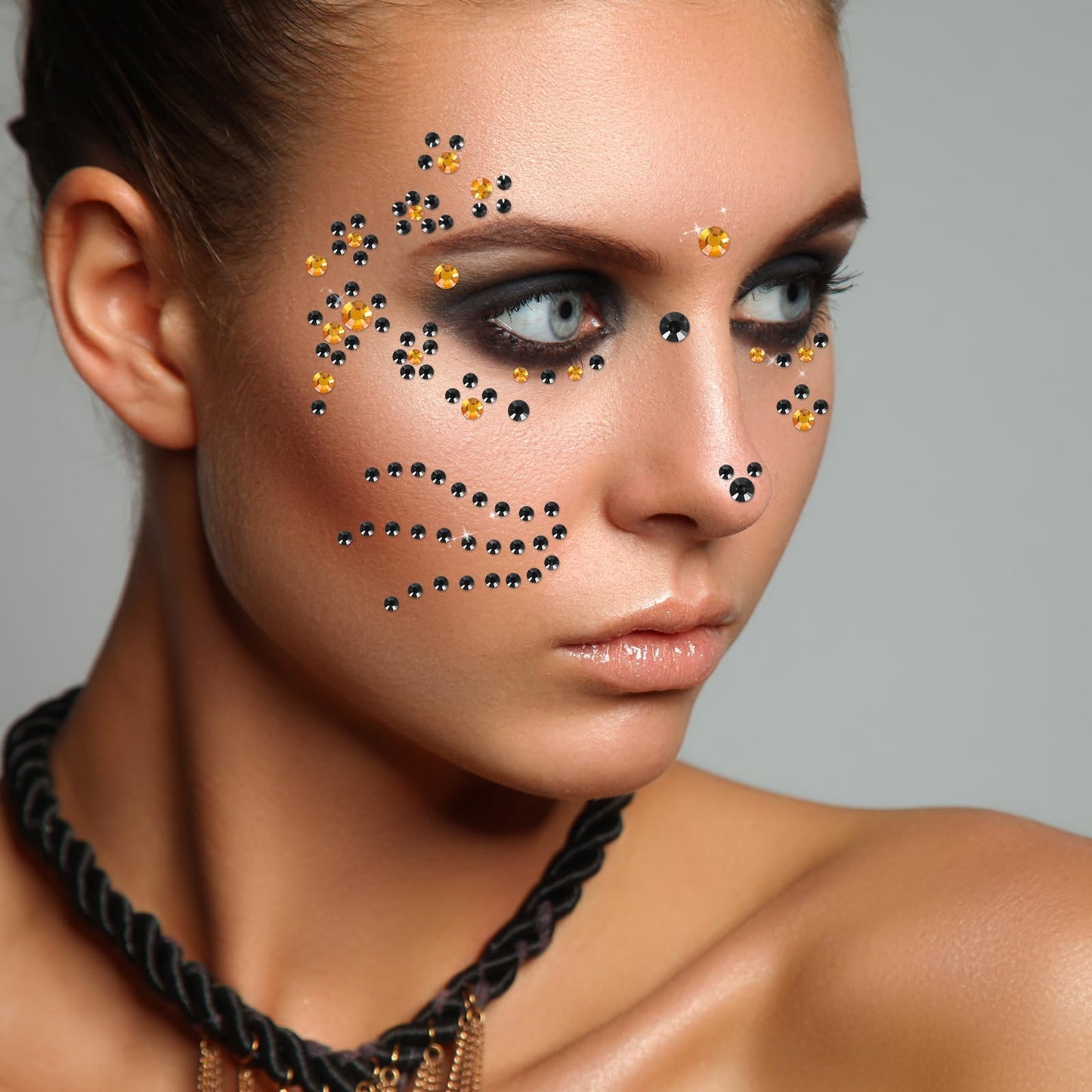 DPKOW Leopard Face Tattoos & Gems, Temporary Tattoos & Face Gems for Kids & Adults, Waterproof, Leopard Print