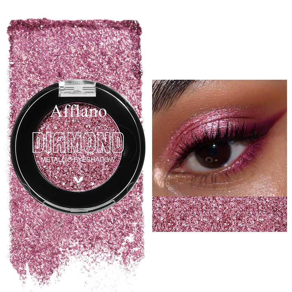 DE'LANCI Pink Glitter Eyeshadow, Pink Shimmer Eyeshadow Highly Pigmented Make-up,High Pigment Pink Metallic Eyeshadow,Waterproof & Long Lasting,Vegan & Talc Free #21H