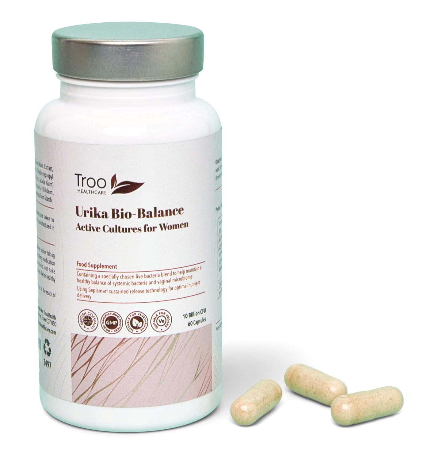 Troo Health Care Urika Bio-Balance Vaginal Gut Bacteria Support 60 Capsules - Friendly Active Bacterial Cultures Blend - Candida Yeast Balance & Urinary Support Supplement for Women
