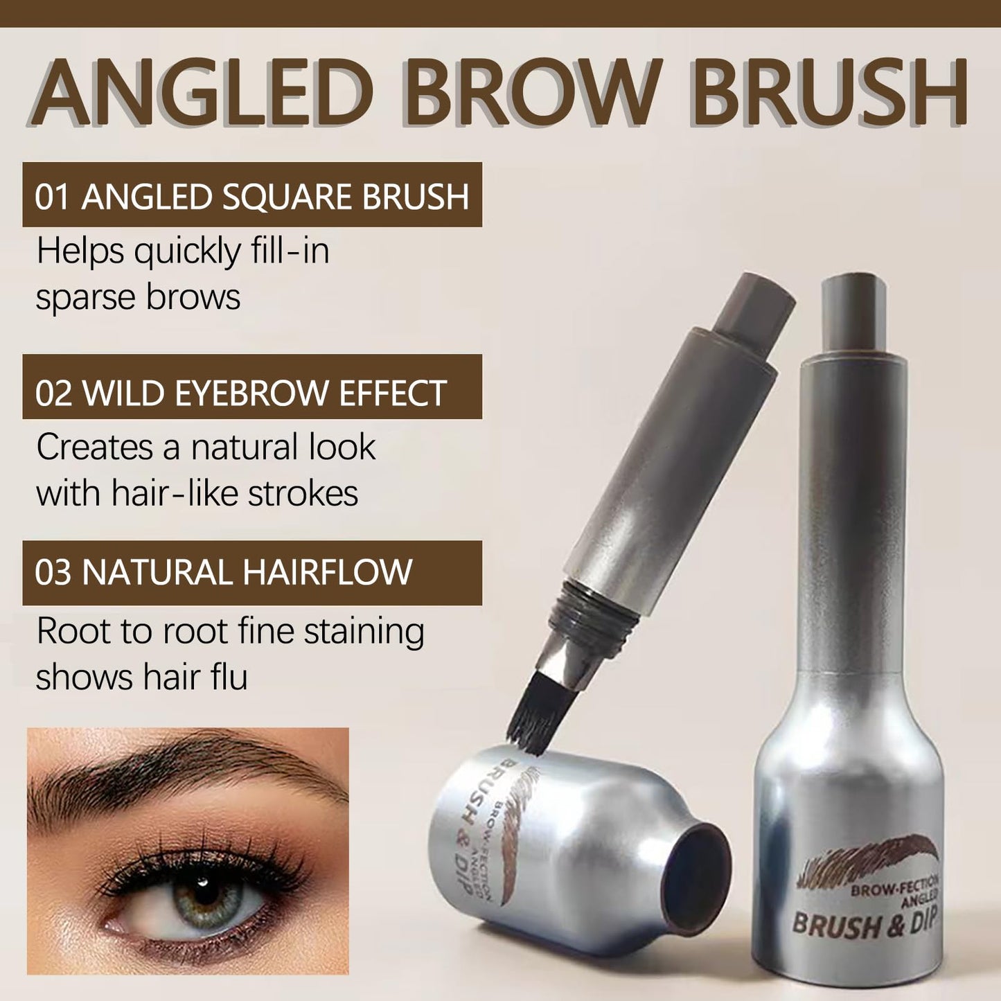 Angled Brow Brush & Dip – Waterproof, Smudge-Proof Liquid Eyebrow Pen For Hair-Like Strokes & Natural Brows – Shade #02 Auburn