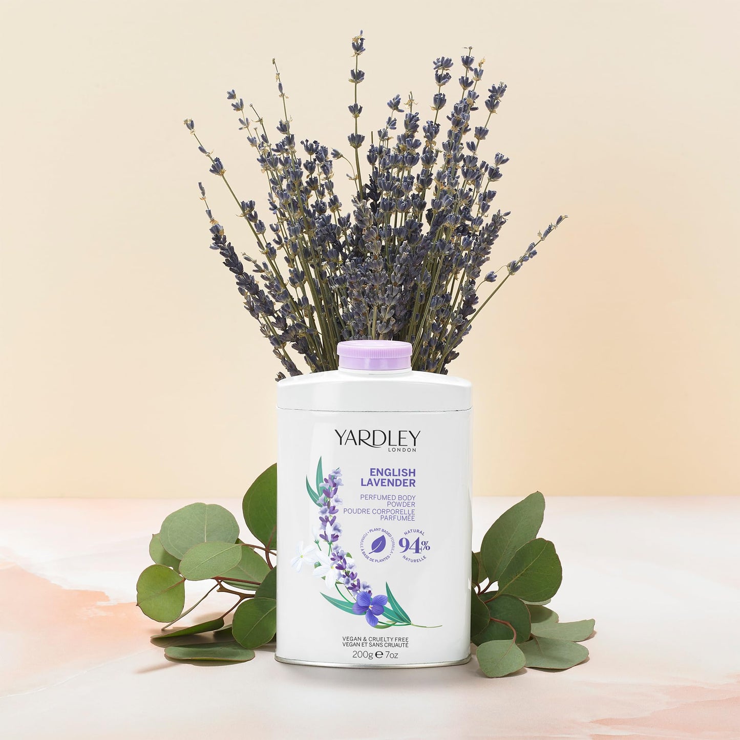 Yardley London English Lavender Perfumed Body Powder, Talcum Powder for Women to Help with Odour Control & Chafing, English Lavender Dusting Powder, Vegan & Cruelty Free, 200g
