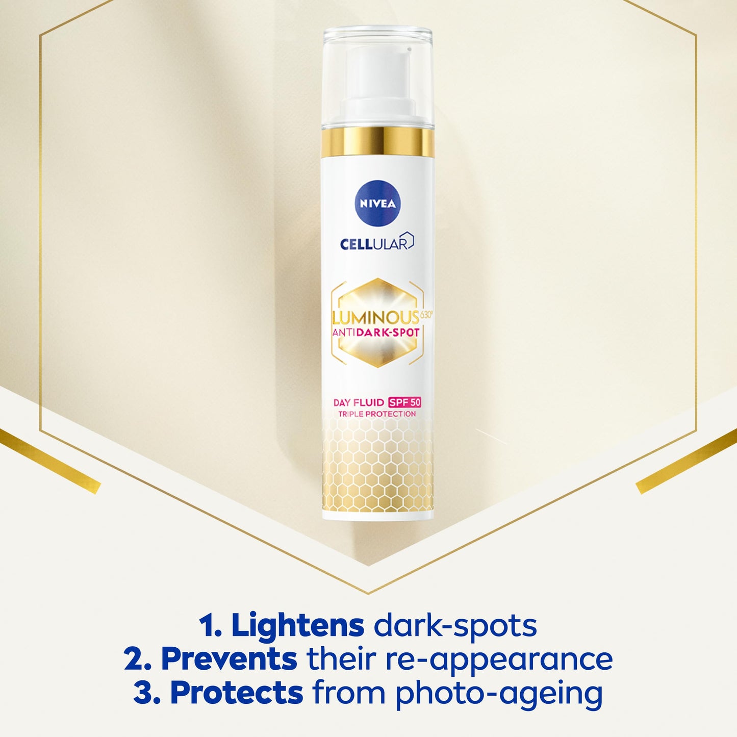 NIVEA Cellular Luminous 630 Anti Dark-Spot Daily UV Fluid Face SPF 50 (40ml), Protects From Dark-Spots, Hyperpigmentation and Photoageing, Face Moisturiser with Hyaluronic Acid and Vitamin E