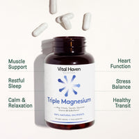 Vital Haven Magnesium Supplement - Citrate + Glycinate + Taurate with Vitamin B6 and BioPerine - 2 Capsules - UK Made