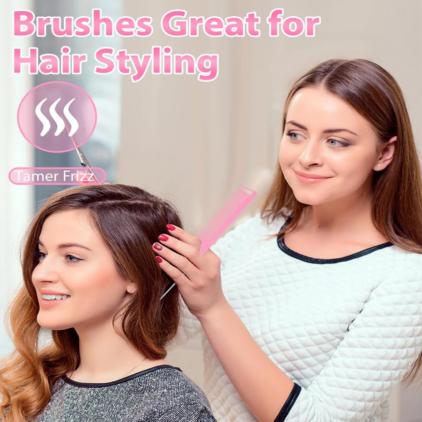 Pubiao Hair Brush Set 3 Piece, Boar Bristle Brush for Smoothing Frizz-Free, Edge Control Brush for Flyaways, Rat Tail Comb for Sectioning Teasing – Salon Styling Kit