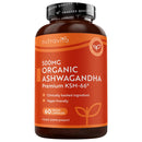 Nutravita Certified Organic Ashwagandha KSM 66® Root Extract - 60 Organic Ashwagandha High Strength Vegan Capsules - 500mg Ashwagandha KSM 66 Powder per Capsule - Herbal Supplements - Made in the UK