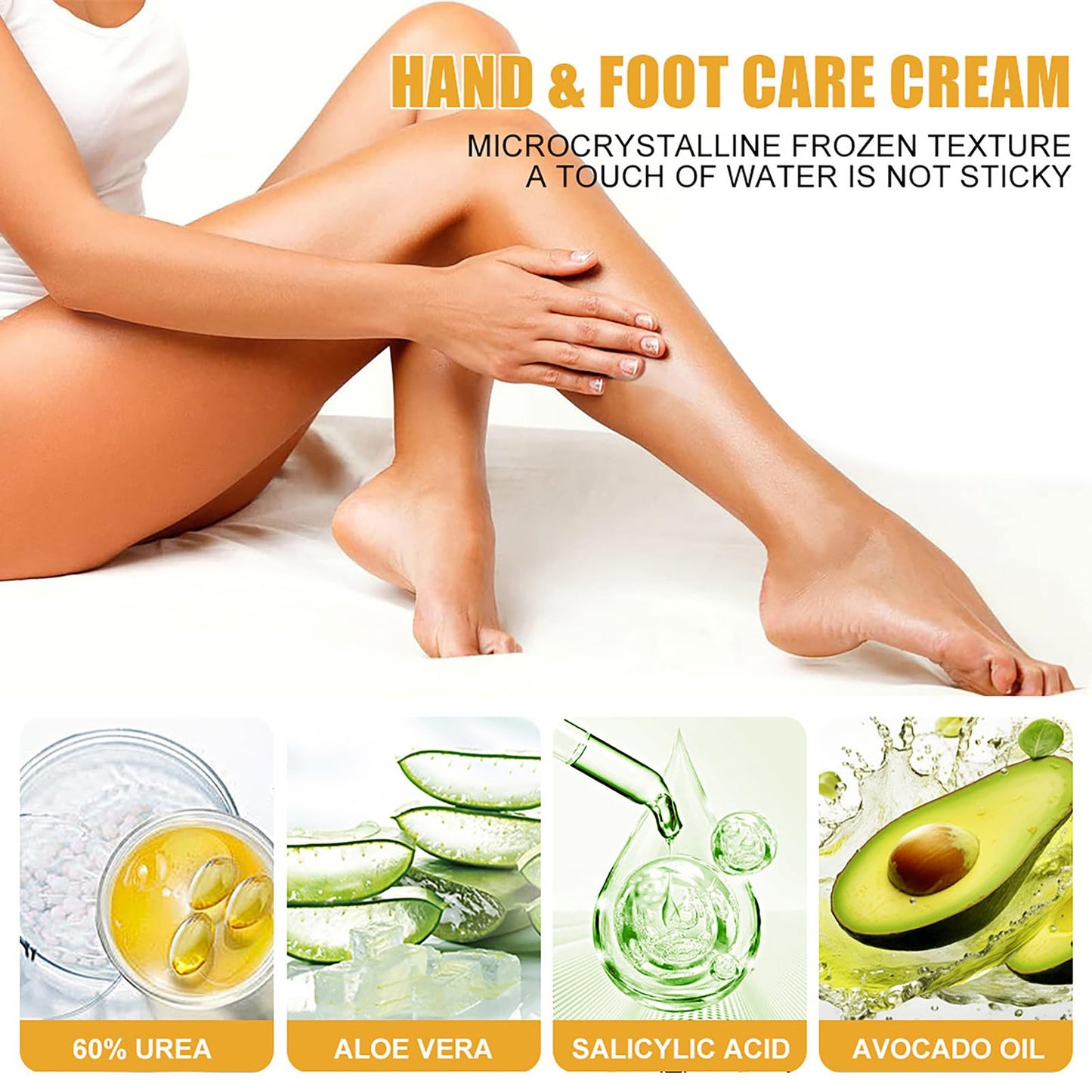 HERBINSOLS Urea Cream 60% for Feet - 2PCS Urea Foot Cream for Cracked Heels and Dry Skin - Cracked Heel Repair Cream with 2% Salicylic Acid - Foot Moisturiser & Hand Balm，Skin Care Hands & Feet