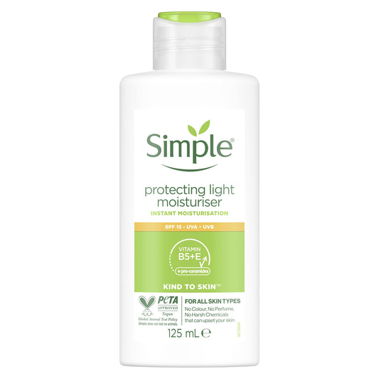 Simple Kind to Skin Protecting Light Moisturiser SPF 15 with pro-vitamin B5, vitamin E and glycerin lotion for sensitive skin 125 ml