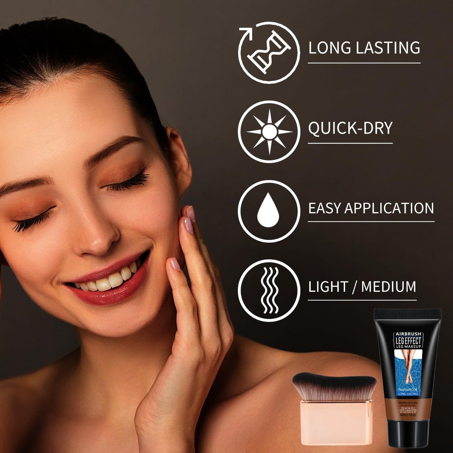 Leg Makeup Full Coverage & Brush Bundle,Leg Makeup To Cover Veins Concealer For Mature Skin,Long Lasting Smooth Tone Body Make up,Washable Off Instant Tan Water resistant No Transfer(#02)