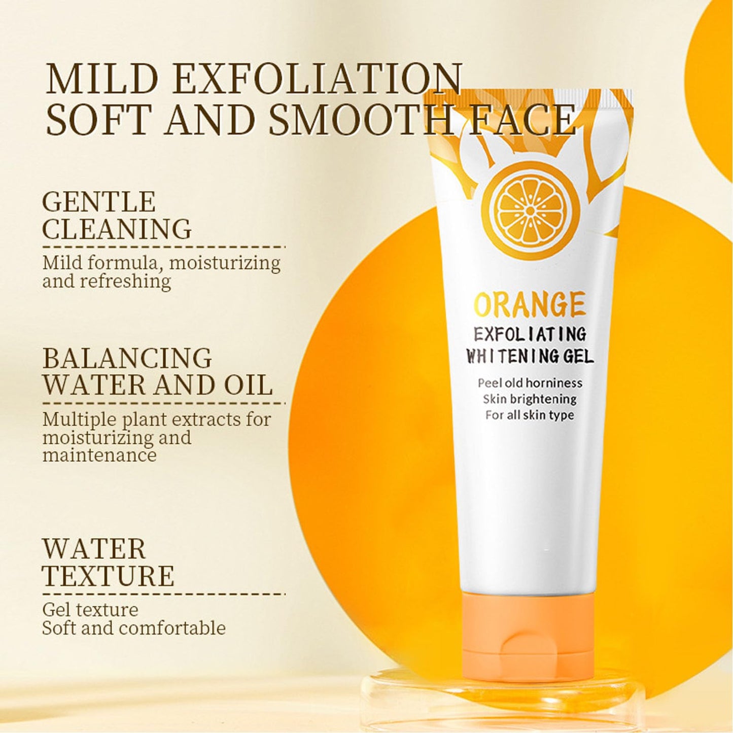 Orange Face Exfoliator Gel Vitamin C Exfoliating Face Scrub Mild Deep Exfoliating Face Wash Orange Exfoliating Gel for Brightening Skin,Soft Your Skin and Remove Dead Skin For Smooth & Radiant