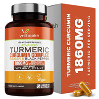 yrhealth Turmeric Capsules High Strength 1860mg with Black Pepper, Ginger, Vitamin C & D for Immune System & Joints Plus K2 Mk7-120 Vegan Capsules Premium Turmeric Curcumin – Made in The UK By YrHealth