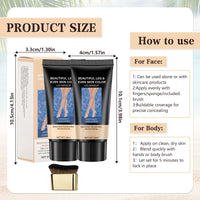 Kenmohuo 2pcs Body Coverage Perfector, Waterproof Leg Makeup, Tattoo Cover Up Cream All Over Complexion Perfect With Large Bevel Brush 48H Long Lasting Wear（Light and neutral colors）
