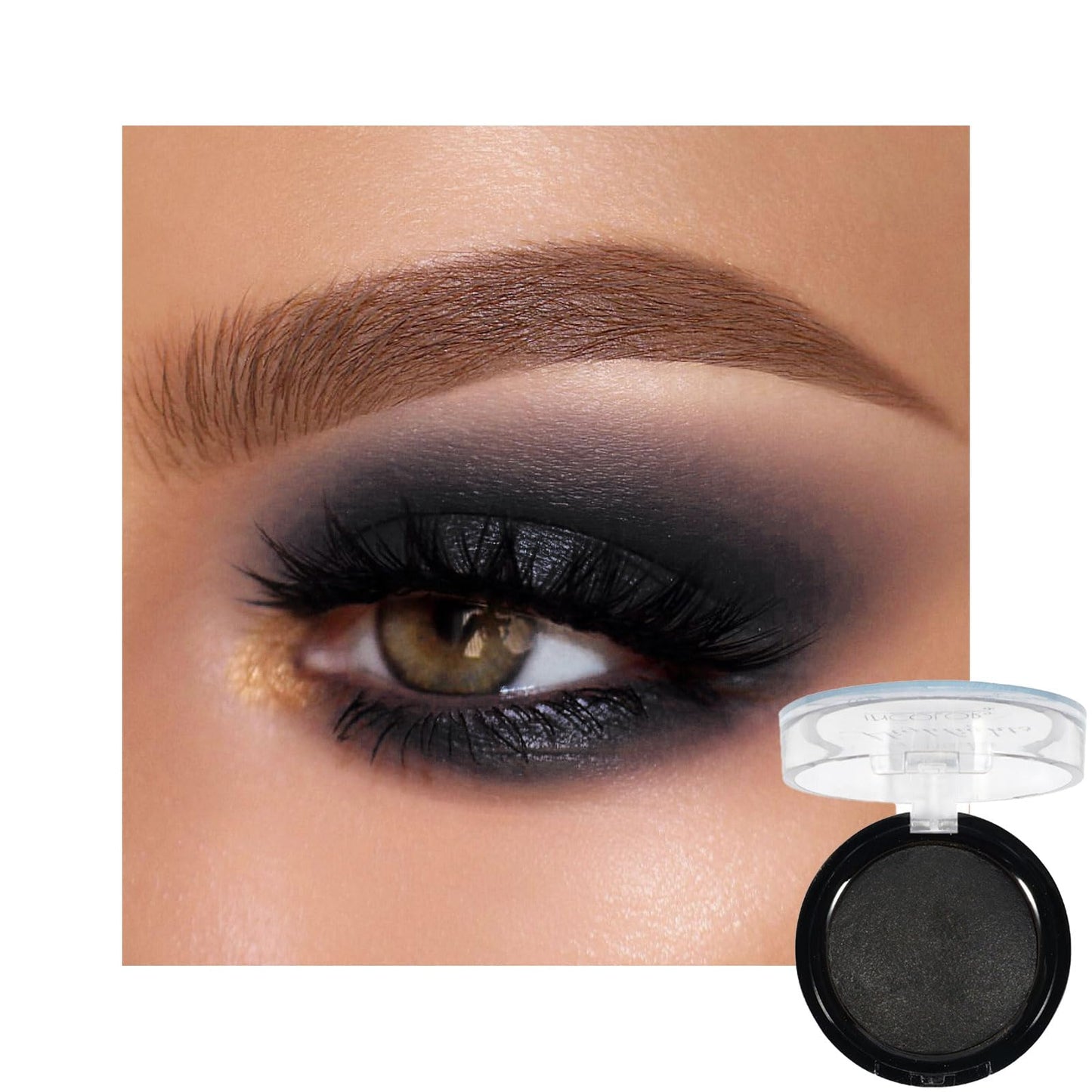 LYNTYAOU Single Black Matte Eyeshadow, Smoky Eye Pressed Powder Eyeshadow, Highly Pigmented Waterproof Long Lasting Sweat-proof Eye Shadow, Smokey Gothic Intense Black Eye Make up for Party