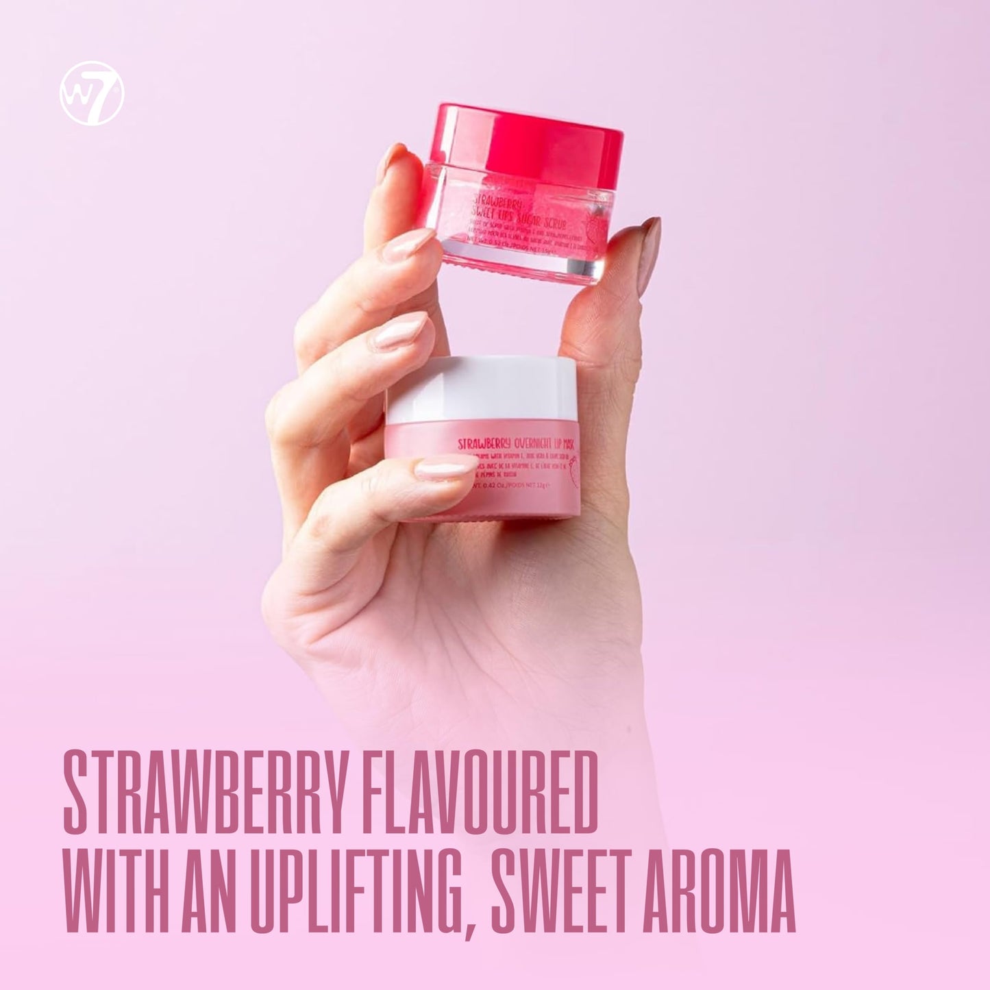 W7 Sweet Dreams Lip Scrub & Overnight Lip Mask Duo - 2 Piece Gift Set - Strawberry Flavour - Exfoliate, Condition, Soothe & Hydrate