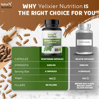 Yelixir Nutrition Moringa Capsules 5450mg, 120 Vegan Capsules, High Strength Moringa Leaf Extract with Black Pepper, Pure Formula with No Added Fillers