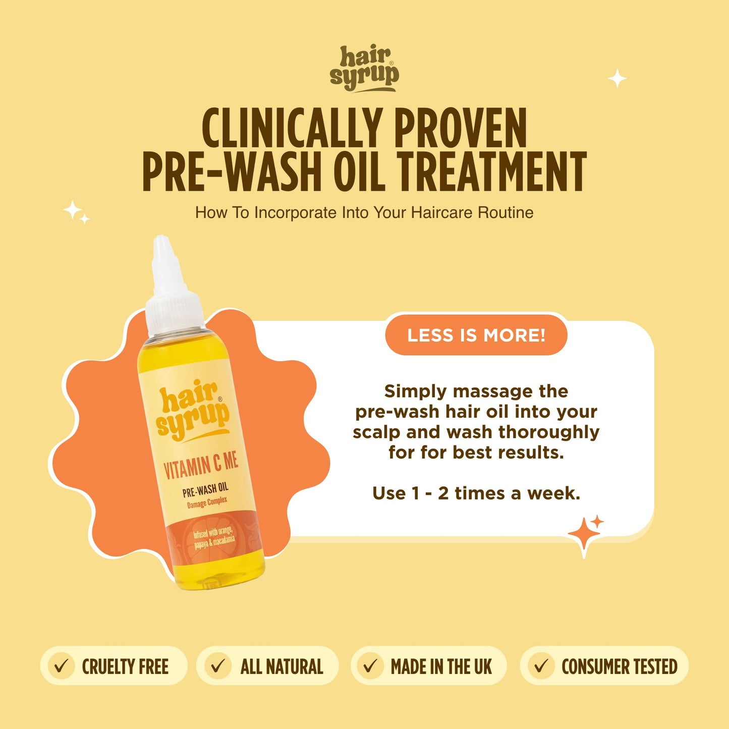 Hair Syrup | Vitamin C Me Pre-Wash Hair Oil | Revive Fragile, Delicate Strands | Strengthen Hair & Reduce Breakage | Made with Sweet Orange Oil, Papaya & Macadamia | Vegan | 100% Natural | 100ml