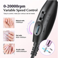 COSLUS Electric Nail Drill, Nail Files for Gel Acrylic Nature Nails, Adjustable Speed 0-20000RPM, Portable Manicure Pedicure Set with 6 Drill Bits 31 Sanding Bands, E File Gifts for Beginner Girl Women Mum
