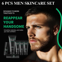 ISBEAUSOLS 6PCS Mens Skincare Set & Kits: Face Wash, Face Scrub for Men, SPF 20 Face Moisturiser Men, Night Cream, Face Serum, Eye Cream - Smoothes & Hydrates & Controls Oil - Perfect Mens Gift Set
