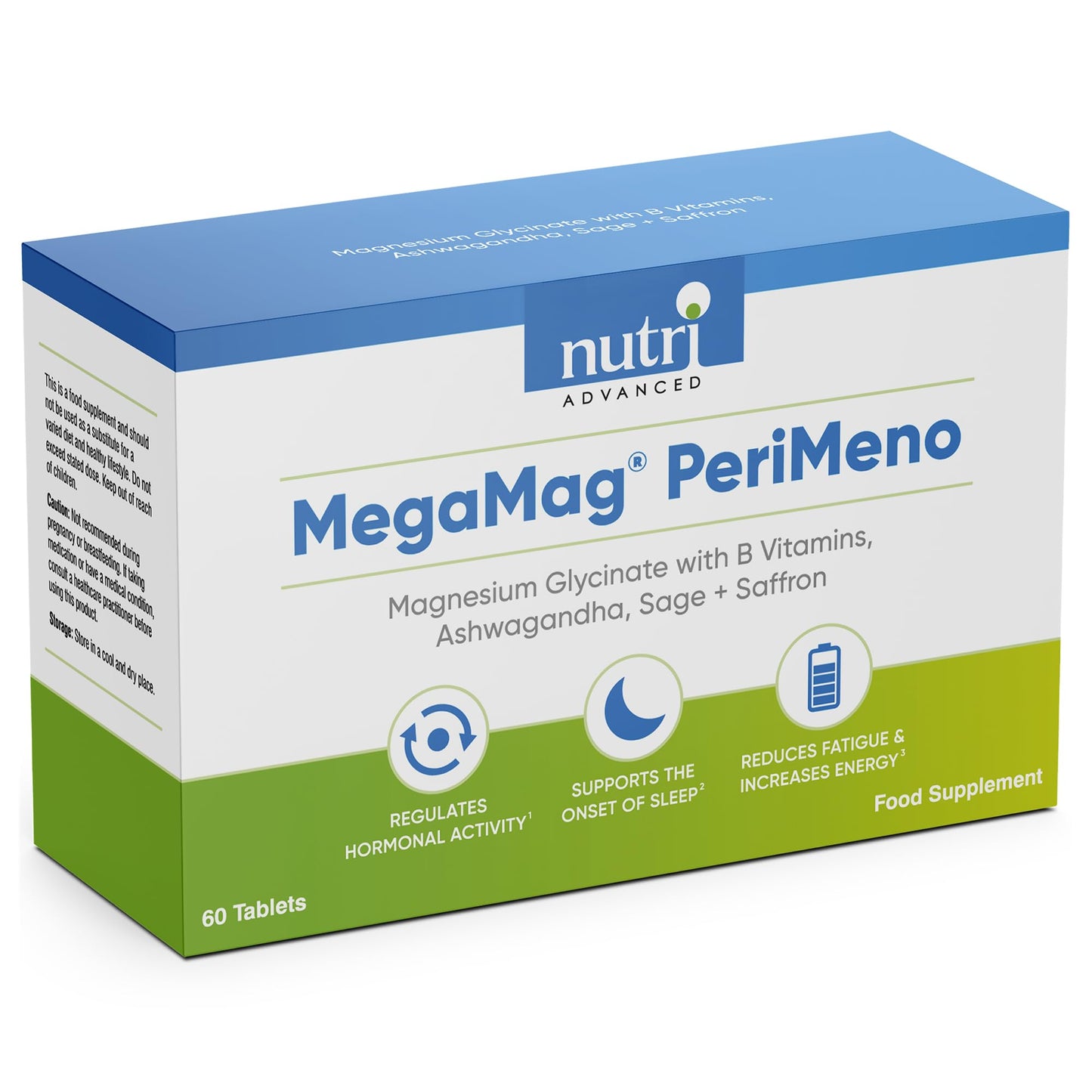 Nutri Advanced - MegaMag PeriMeno - Perimenopause Support with Magnesium Glycinate, Sage, Ashwagandha and Saffron - 60 Tablets