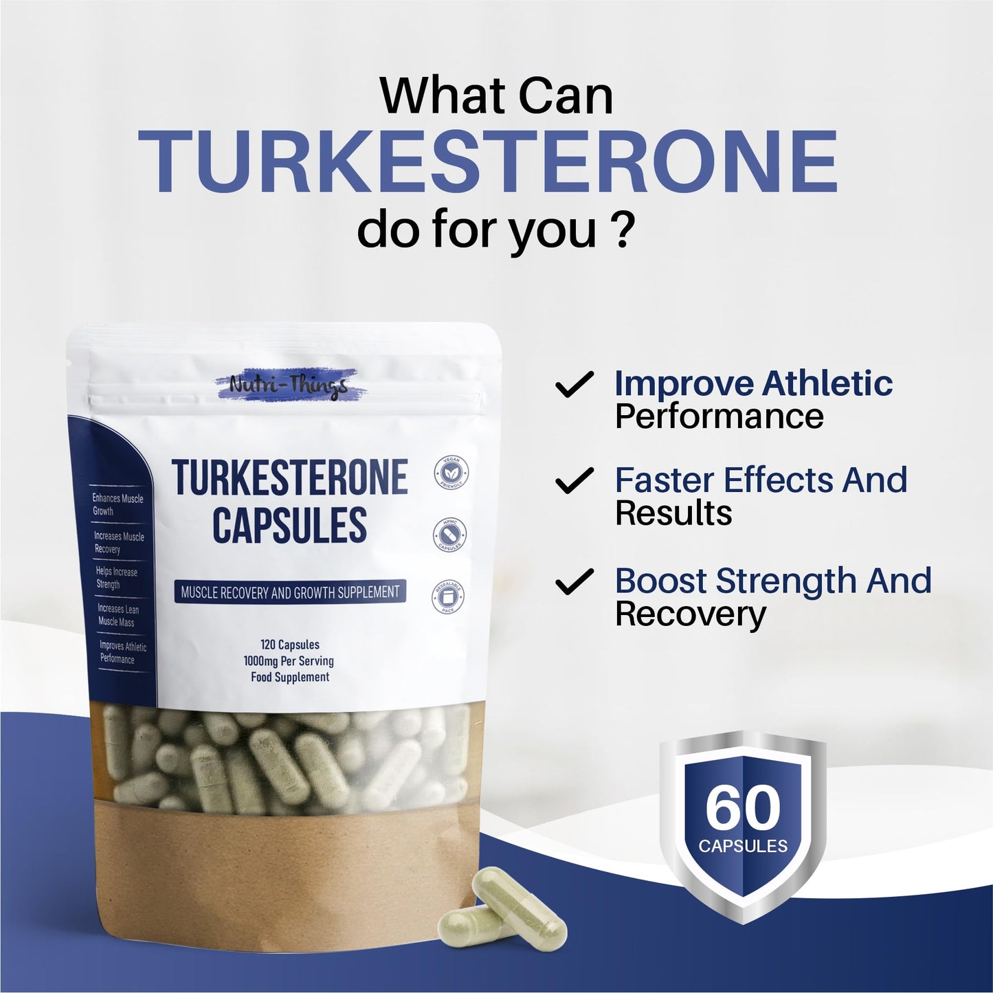 Turkesterone Capsules | Muscle Recovery and Muscle Growth Supplement | Max Strength 1000mg Per Serving | 120 Capsules