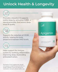 vP Vitality Pro Apigenin Sleep Supplement, 90 Capsules - Apigenin 100mg from Grapefruit Peel for Natural Sleep Aid, NAD Enhancement, & Immune Support - Vegan Dietary Supplements for Men & Women