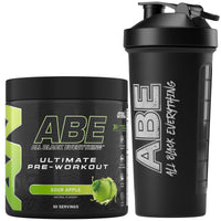 Applied Nutrition Bundle ABE Pre Workout 375g + ABE Black Shaker 700ml | All Black Everything Pre Workout Powder, Energy Drink, Physical Performance, Creatine, Beta Alanine, Caffeine (Sour Apple)