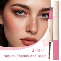SHEBEEDO Freckle Blush Pen, 2-in-1 Natural Lifelike Light Brown Freckle Stamp & Soft Pink Liquid Blush for Sunkissed Look Makeup, Waterproof, Long-Lasting