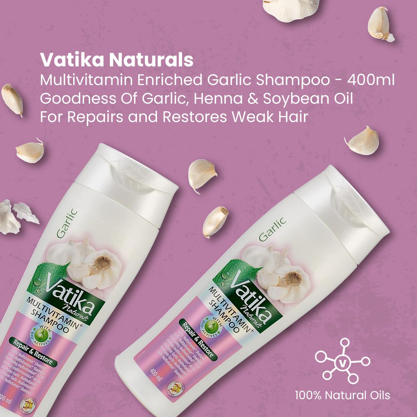 Vatika Naturals Multivitamin Enriched Garlic Shampoo - 400ml | Goodness Of Garlic, Henna & Soybean Oil | For Repairs and Restores Weak Hair