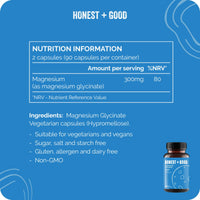 Honest + Good Magnesium Glycinate 750mg Capsules | 150mg Elemental | 3 Month Supply | High Strength & Absorption Supplement | Pure & Natural Vegan Ingredients with No Fillers | Small Batch & UK Made