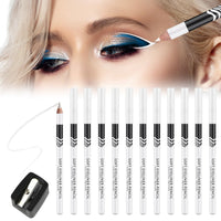 FEXPDL White Eyeliner Pencil 12 Pack with Sharpener, White Eye Liner Pencils Waterline for Skin Marking Eyeshadow Highlighter Waterproof Long Lasting Eyeliner Pencils for Eye Makeup