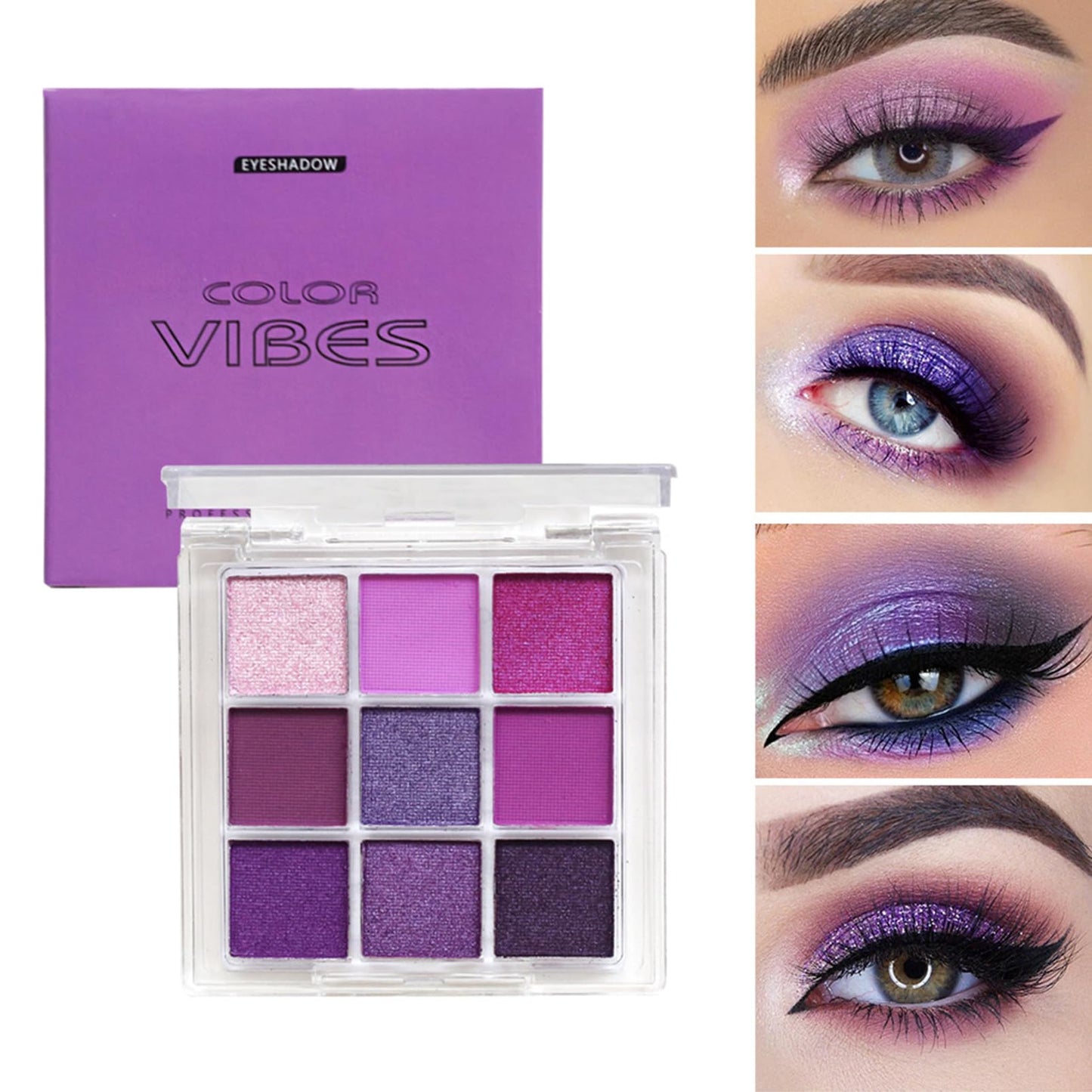 SHEBEEDO Matte Pearlescent Purple Eyeshadow Palette 9 Eyeshadow Shades, Shimmering Pale Purple Makeup Set, Waterproof, Long Lasting Intense Colour, Mixable Pressed Pigment Eyeshadows, Gift for Girls, Women