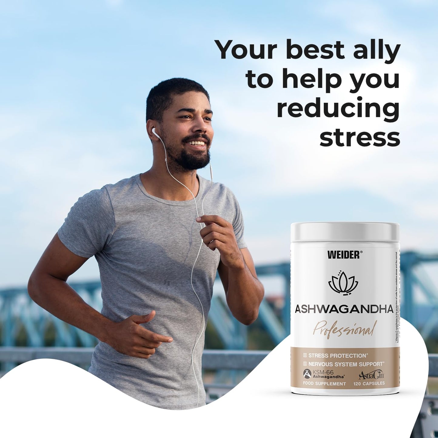 Weider Ashwagandha Professional (120 capsules). Ashwaghandha KSM-66 enriched with AstraGin to improve absorption, Magnesium, Vitamine C. For the normal functioning of the Nervous System. (60 servings)