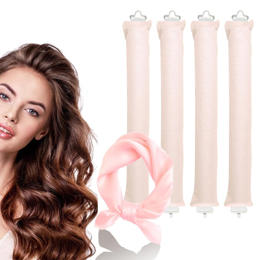 LIFEWTR 4PCS Heatless Curling Rods, Heatless Blowout Rods with Satin Silk Head Hair Scarf - No Heat Hair Rollers for All Hair Types - DIY Overnight Blowout Rods (Apricot, One Size)