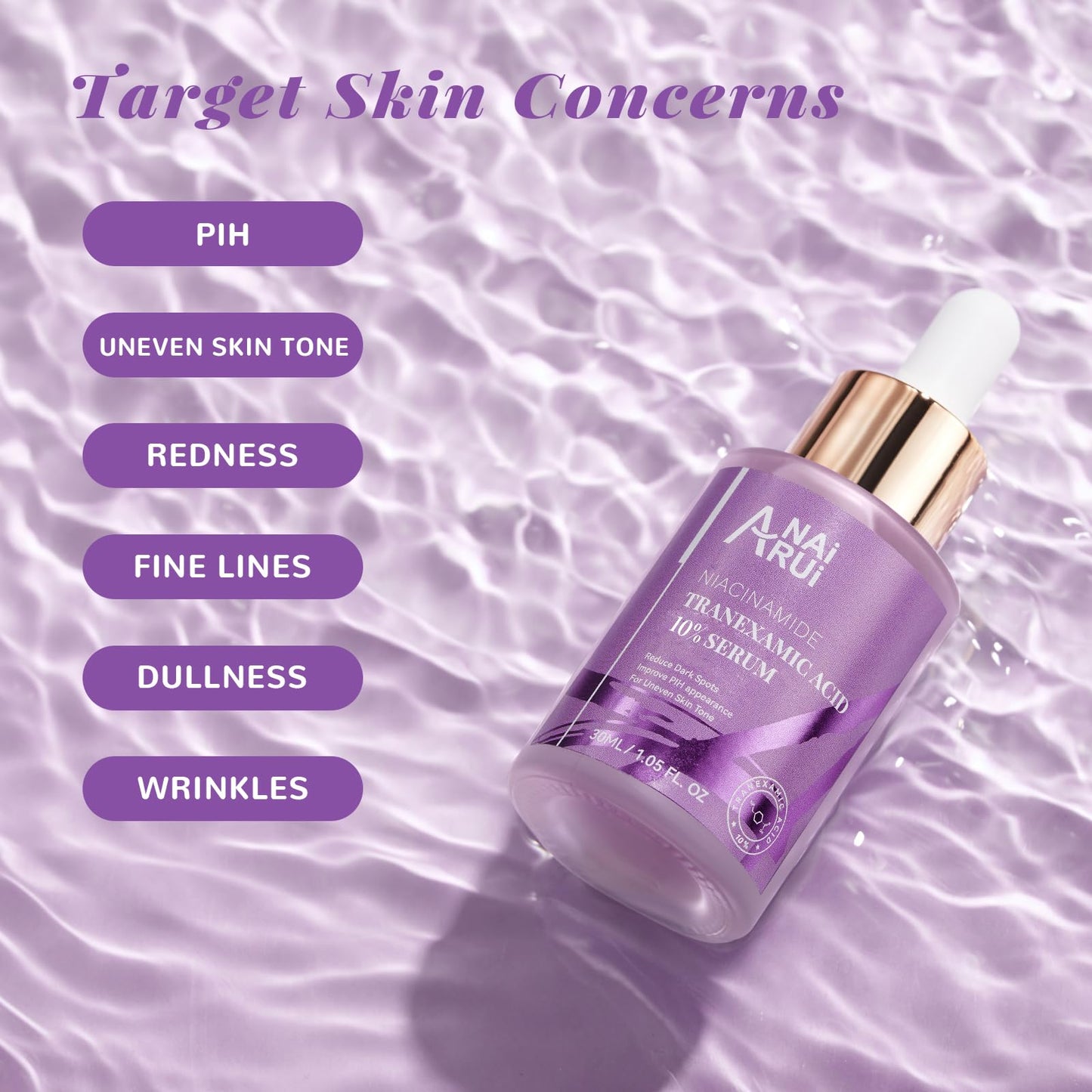 ANAI RUI ANAiRUi 10% Tranexamic Acid Serum 30 ml, Dark Spot Correcting Serum with Tranexamic Acid + Hyaluronic Acid + Niacinamide, Targets Hyperpigmentation, Even Skin Tone