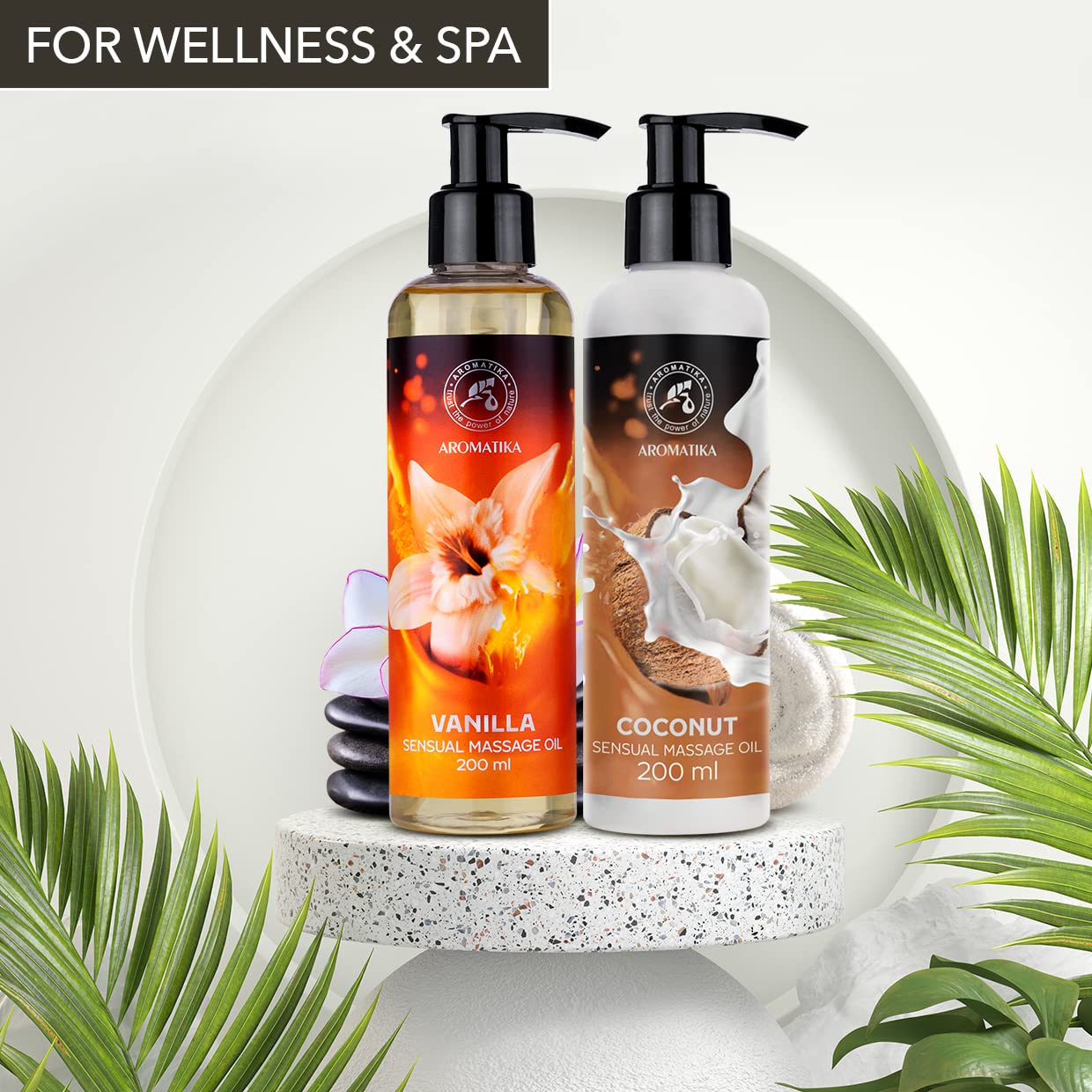 AROMATIKA trust the power of nature Sensual Massage Oil Vanilla & Coconut 2x200ml - Edible & Kissable Massage Oil - Blend of Almond and Grapeseed Oils - Coconut oil - Massage Body Oil - Relaxing Massage Oil - Aromatherapy Massage Oil