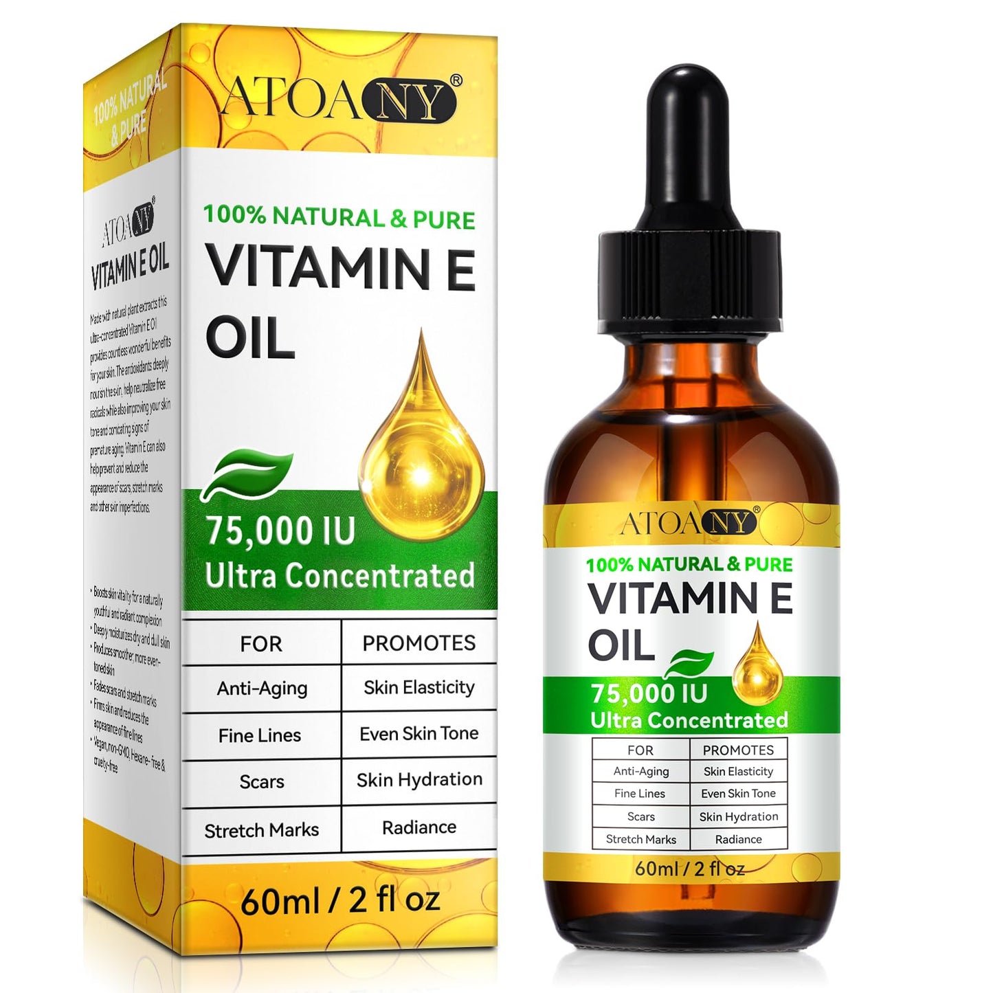 Vitamin E Oil for Skin and Face, Pure Vitamin E Hair Oil, Natural Nourishing Body Oil for Deep Hydration, Anti-Aging and Firming Skin, Anti-Drying, Reducing Fine Lines - 60ml