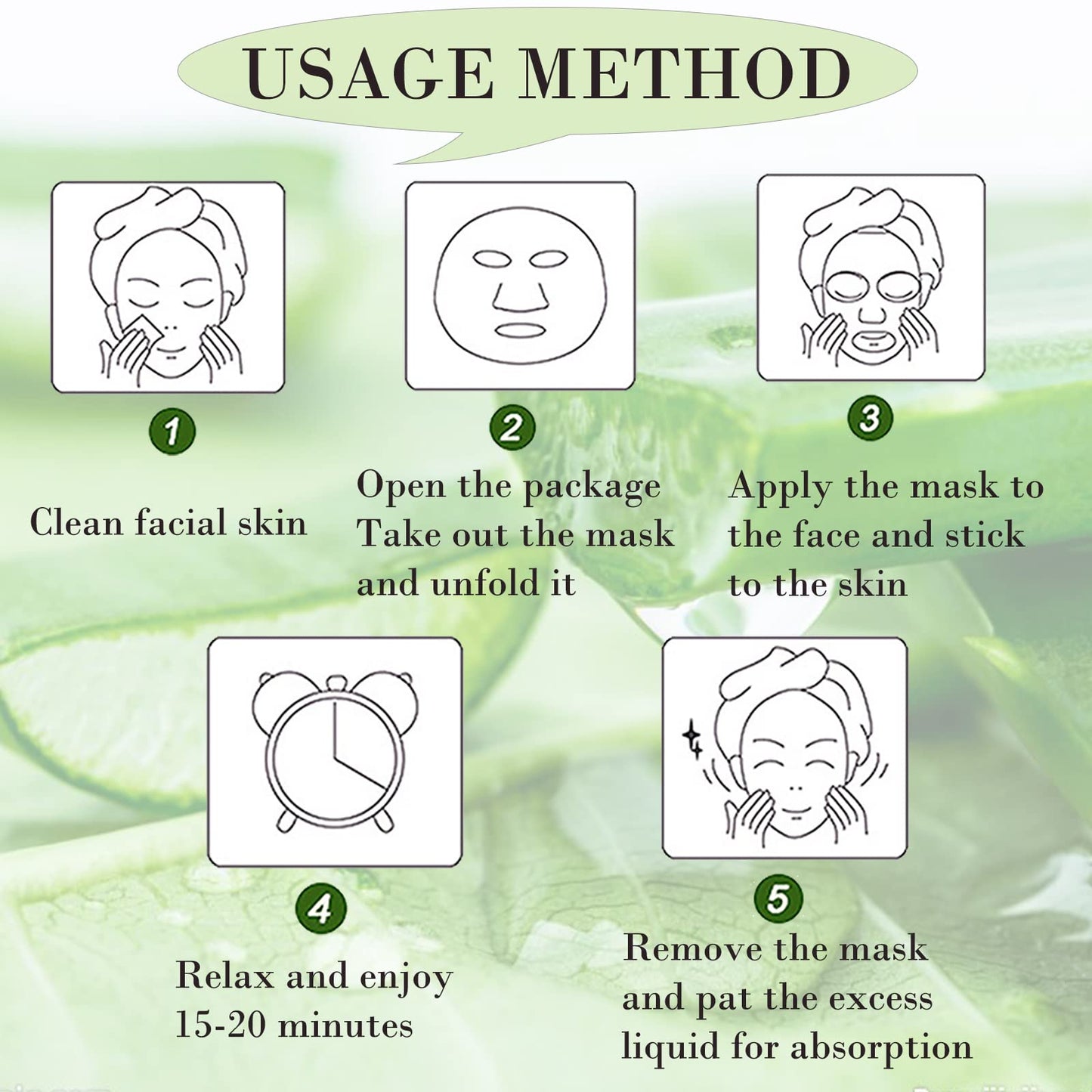 KAYZON Face Masks Skincare, Daily Care Facial Sheet Mask Pack, Aloe Vera Skincare Hydrating & Nourishing & Natural Ingredients for All Skin Types Moisturizing Essence Skincare (10pcs)
