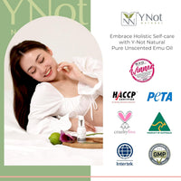 Y Not Natural Emu Oil for Skin & Hair - Scalp, Nails, Hair, Face and Body Oil Infused with Omega 3, 6, 9, Vitamins, & Minerals - 60mL Unscented Body & Face Serum for Fine Lines, Stretch Marks, Dry Lips & Cuticles
