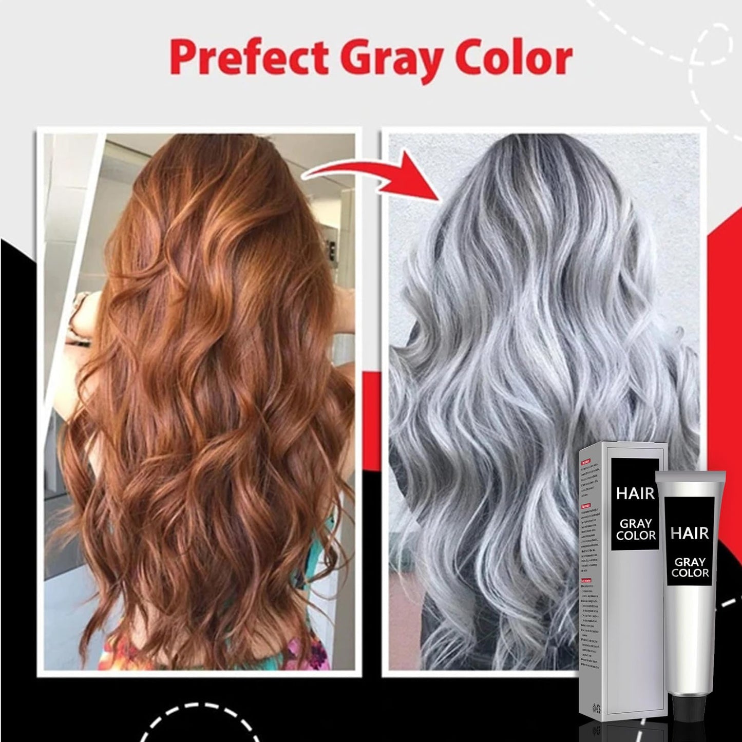 GNAUMORE Silver Gray Hair Dye,Silver Gray Natural Hair Dye Cream,Fashion Permanent Color Cream,Silver Gray Natural Hair Color Cream,Unisex Silver Hair Dye,Grey Permanent Hair Dye, with Two Hair Dye Kits