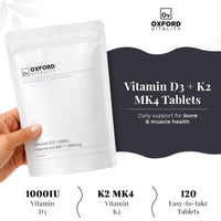 Ov OXFORD VITALITY Oxford Vitality Vitamin D3 1000IU & K2 MK7 Tablets | Bone Support Supplement | Easy to Swallow Daily Vitamin D and K2 Tablets | Pack of 120