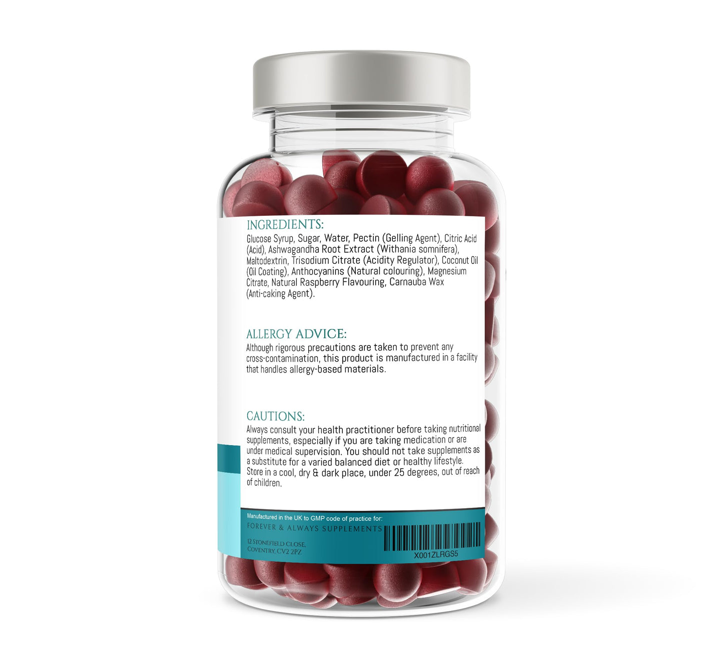 Forever & Always Supplements Ashwagandha Gummies 1200mg per serv High Strength with 5% Withanolides 60mg - 2.5 Months Supply - 150 Raspberry Flavoured Ashwagandha Root Extract Supplement for Men and Women