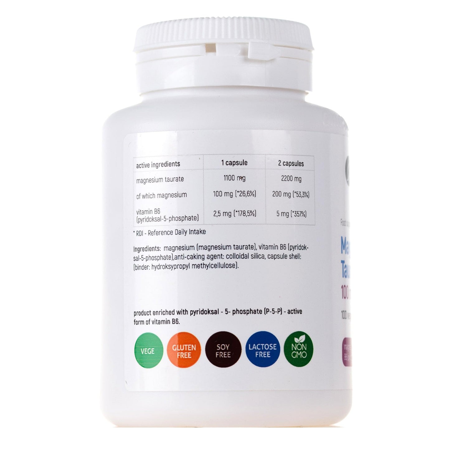 Aliness Magnesium Taurate with Vitamin B6, 100 Vegan Capsules